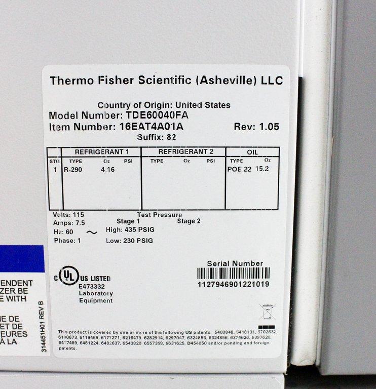 Thermo Scientific TDE60040FA Ultra-Low Freezer -40C 600-Box Upright