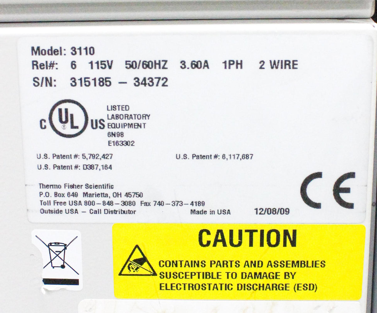 Thermo Scientific 3110 CO2 Incubator 184L Precise Temp Control